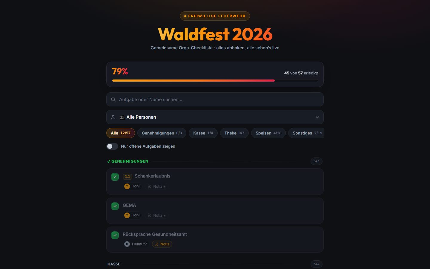Waldfest-Checkliste – Projekt von CSV-Support
